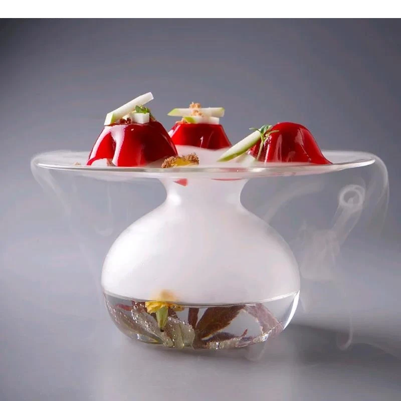 Transparent Glass Plate Dry Ice Japanese Restaurant Sushi Afternoon Tea Dessert dish Home Kitchen Tableware