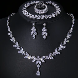 Emmaya Zircons 4Pcs Brilliant Cubic Zircon Necklace Earrings Ring and Bracelet Wedding Bridal Jewelry Sets Dress Accessories