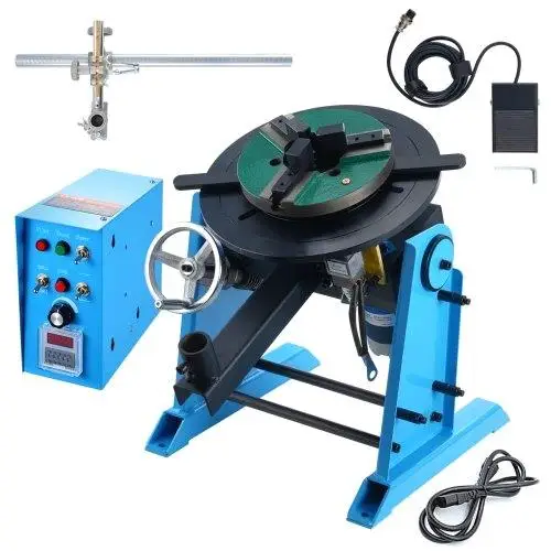 66LBS Rotary Welding Positioner, 0-90° Turntable (1-12RPM, 80W) with 3-Jaw Chuck & Torch Stand for cutting /Grinding