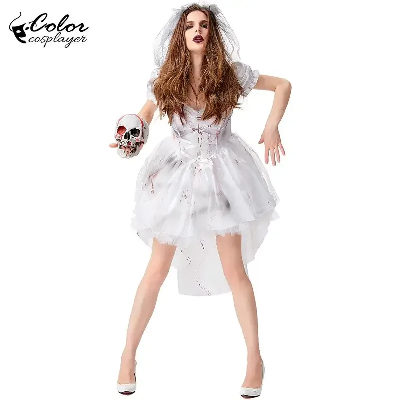 Color cosplayer white ghost bride women dress vampire cosplay costume terror zombie dress up Halloween Party adult clothing