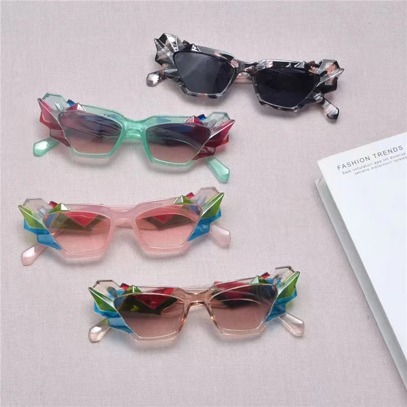 

Punk Fashion Colorful Cat Eye Sunglasses Women Retro Unique Polygon Eyewear Shades UV400 Men Candy Colors Gradient Sun Glasses