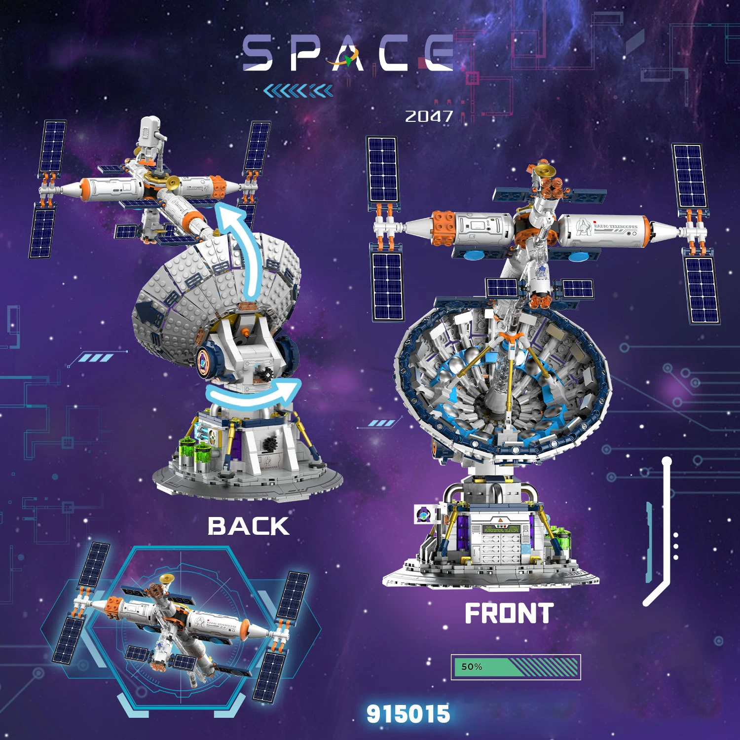 Bloc de construction d'observatoire, univers créatif, modèle Radio télescope, brique à vapeur, jouets éducatifs, Collection pour cadeaux