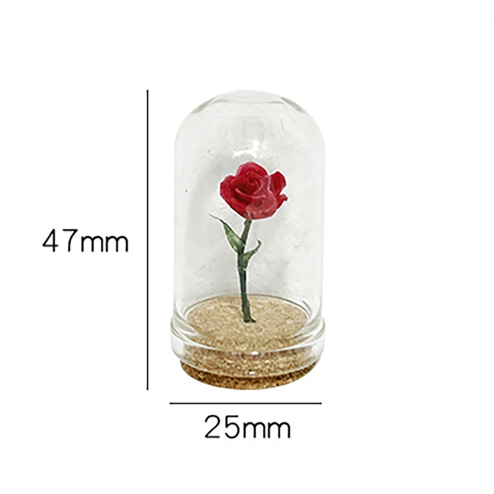 1/12 Dollhouse Accessories Miniature Rose Ornaments Glass Cover Mini Flower Model Toy for Doll House Decoration OB11