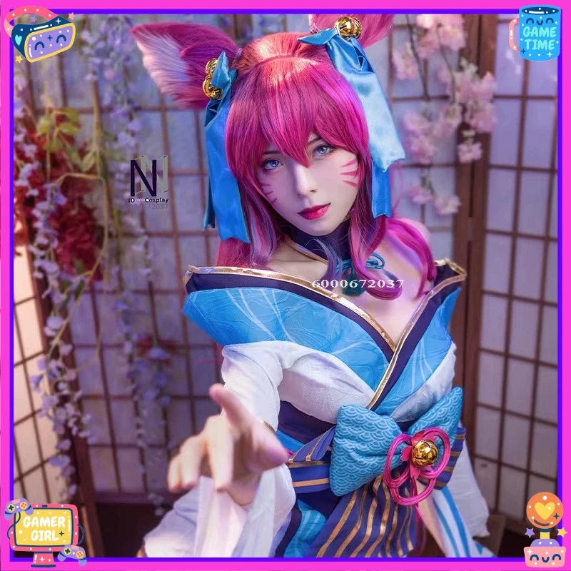 

Hot Game The Nine-Tailed Fox Cosplay Costume Women Anime Ahri Role Play Clothes Sexy Pink Outfit Comic Con Halloween Outfit