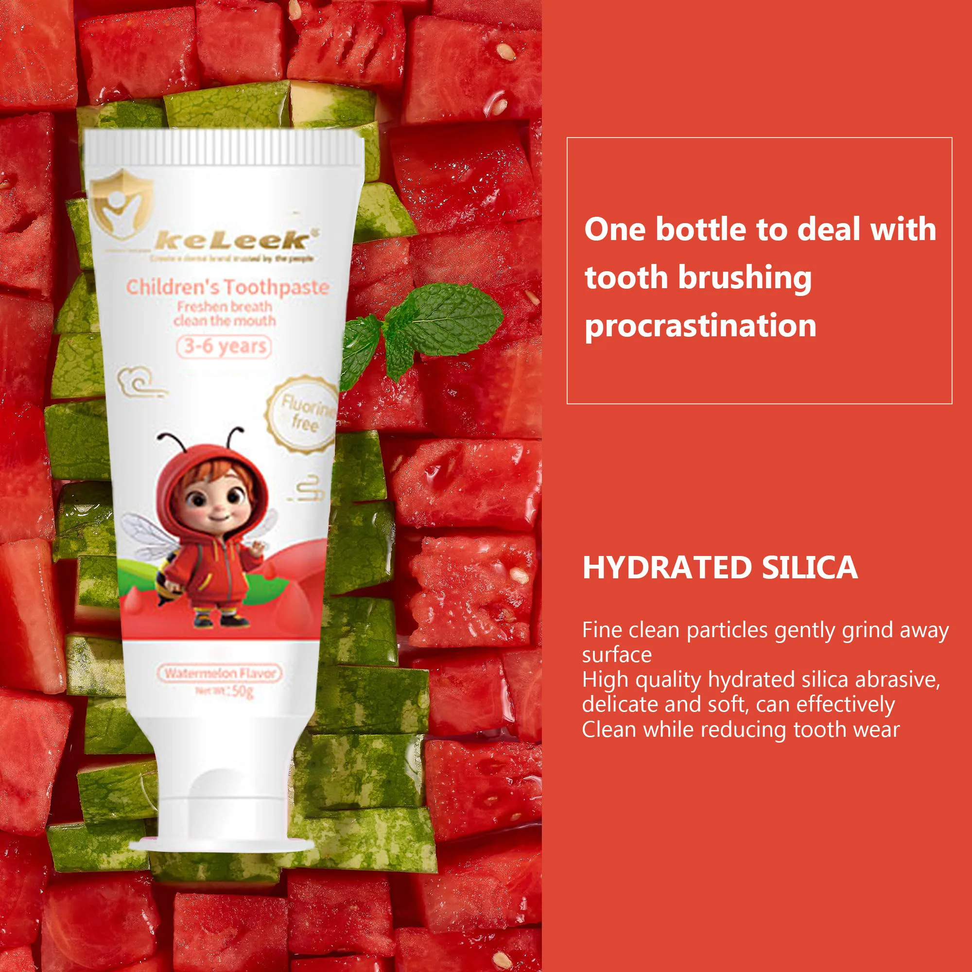 KeLeek Kids Watermelon Flavor Toothpaste 50g Safe Gentle Cleaning Toothpaste for Kids Cavity Protection Fresh Breath Oral Care