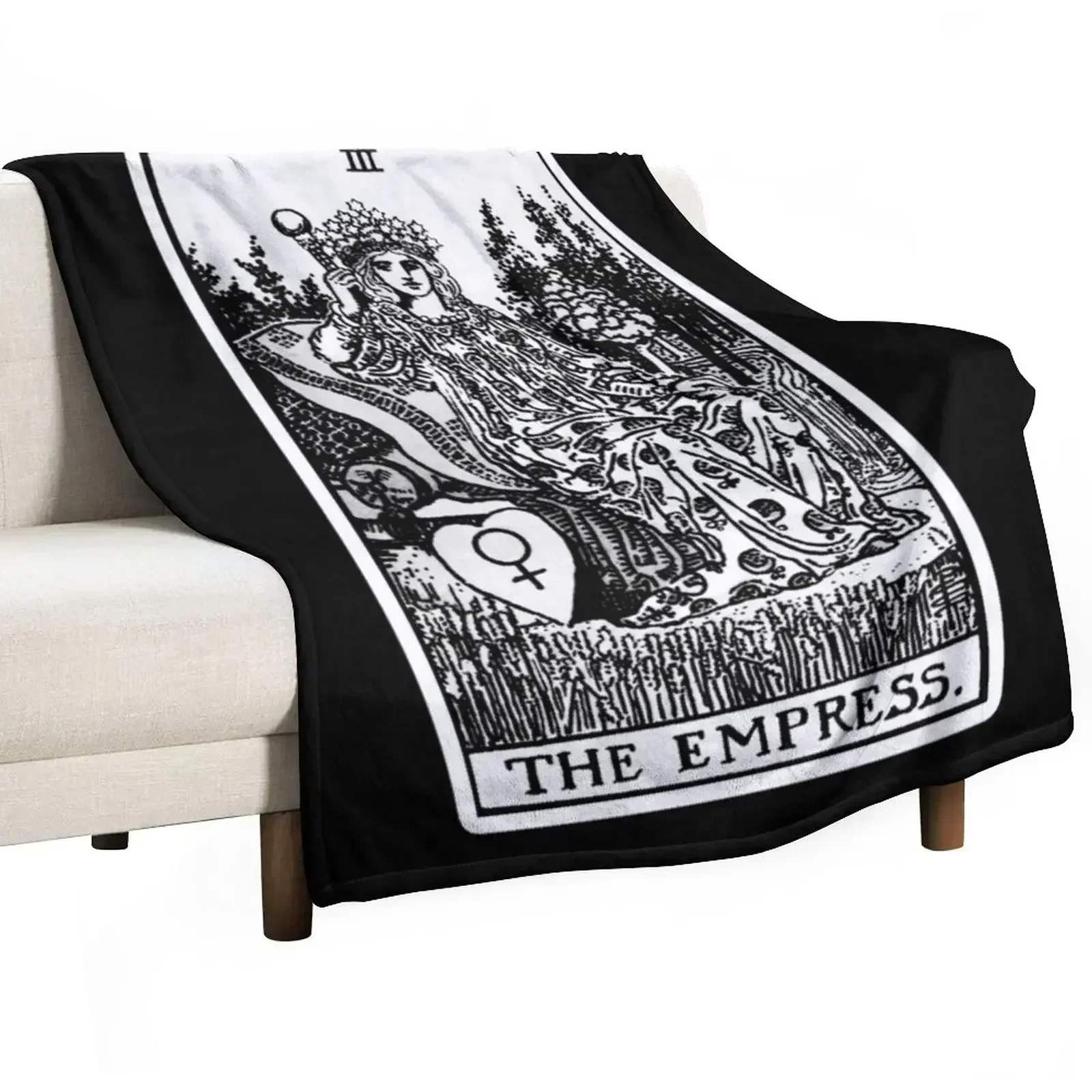 

III. The Empress Tarot Card Black and white Throw Blanket Cozy Sofa Blanket for TV Watching Napping