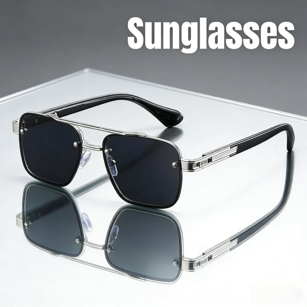 Metal Double Bridge Square Large Frame Sunglasses Unisex Aviator Outdoor UV Protective Glasses Classic Fashion Sunglasses