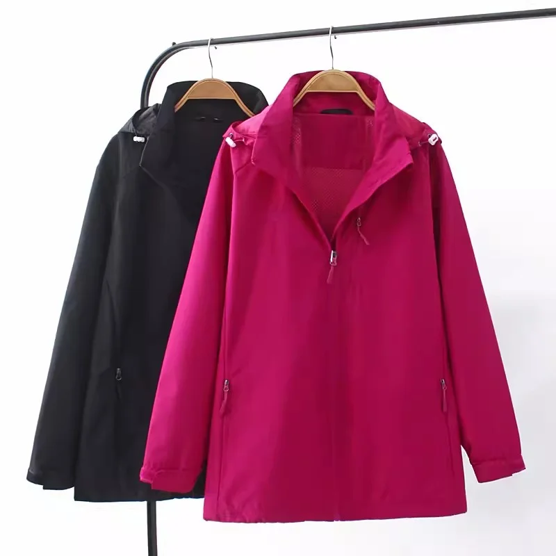 2024 Oversize 5XL Loose Trench Coat Women's Outdoor Hooded Windbreaker Waterproof Overcoat Female Spring Autumn Sports Outerwear