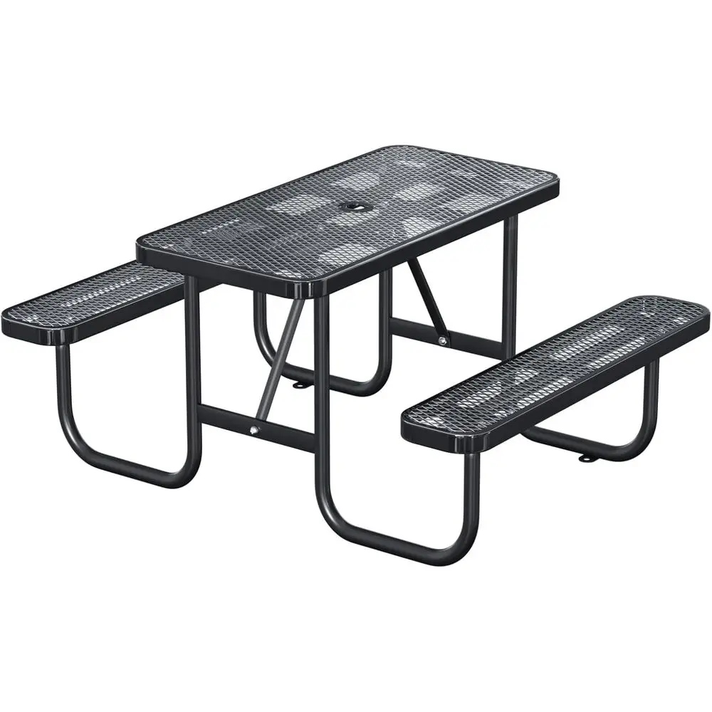 

Durable Black Steel Outdoor Bench with Weatherproof Patio Table for Parks and Porches