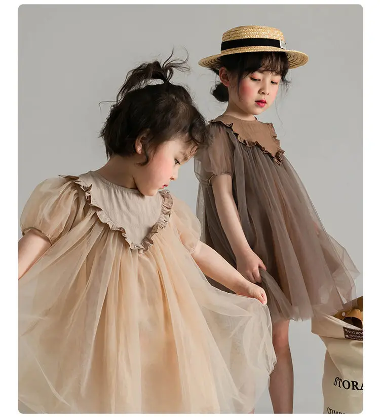 

2023 Baby Girls Summer Dress Sweet Lace Mesh Birthday Party Dresses Fashion Kids Children Princess Clothes Vestidos
