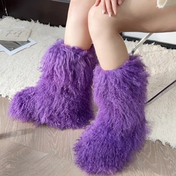 Real Mongolian Fur Noots Wool Boots Warm SnowBoot Fur
