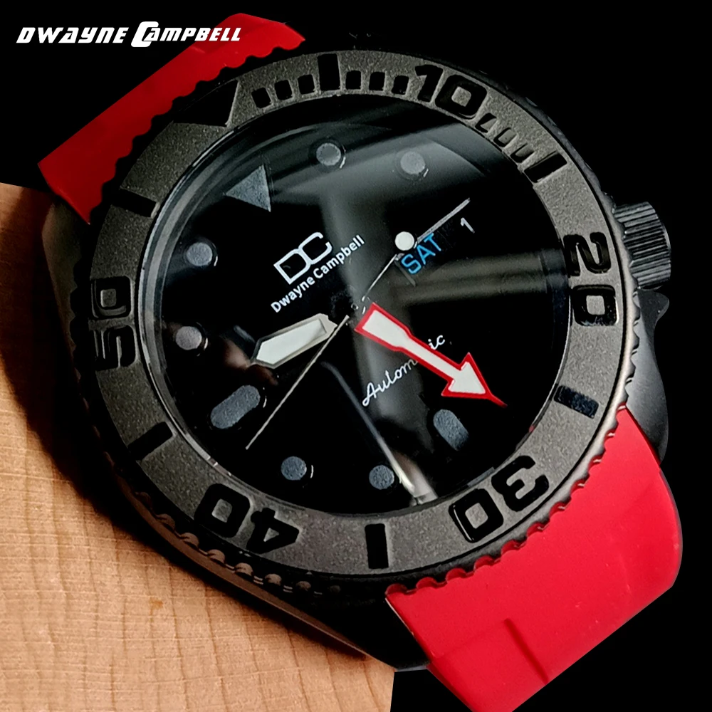 Custom Nh36 42Mm Heren Polshorloge Saffier Hoesje Rood Automatisch Herenhorloge 22Mm Bandje Gratis Verzending