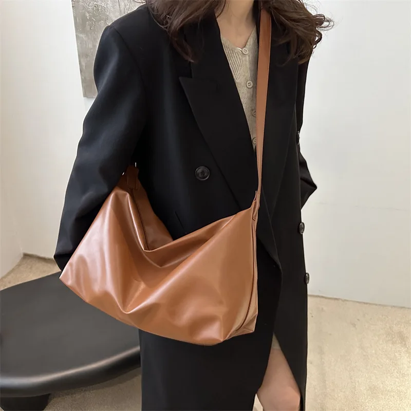 Korean Style Large Capacity Single Shoulder Bag for Women 2025 New Commuter Tote Bag Autumn Winter Retro Soft Leather Underar...