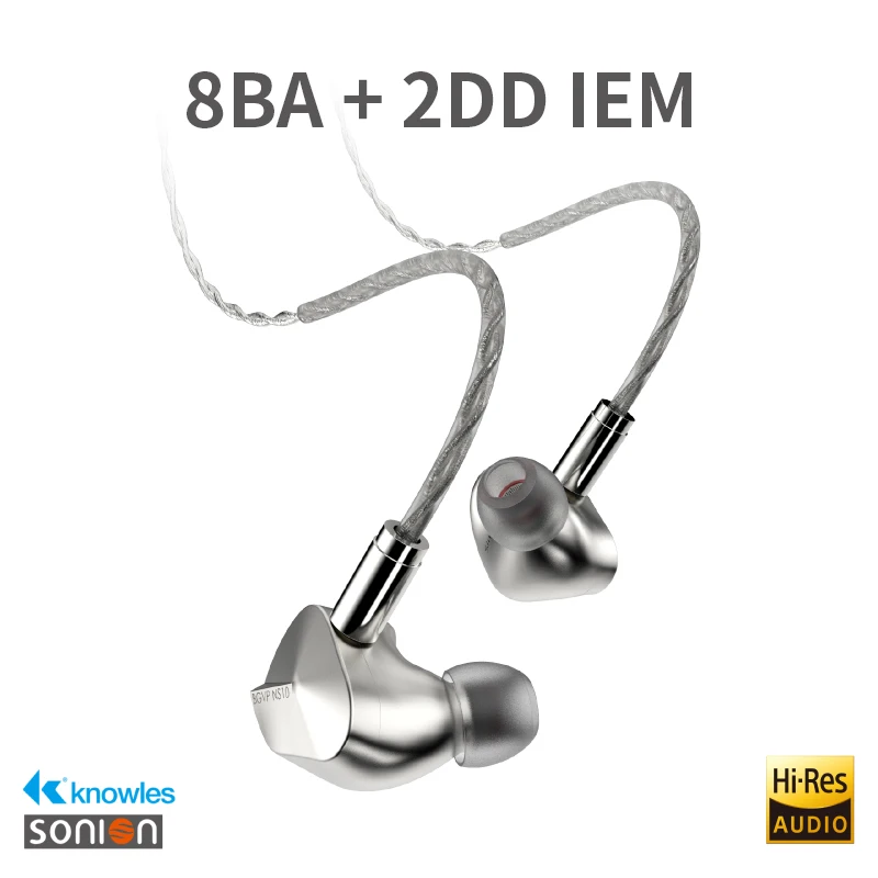 BGVP NS10 HIFI Headphones 8BA+2DD Hybrid Drive Unit In Ear Wired Monitor Earphone with 3-in-1 Replaceable Plug MMCX Cable Earbud