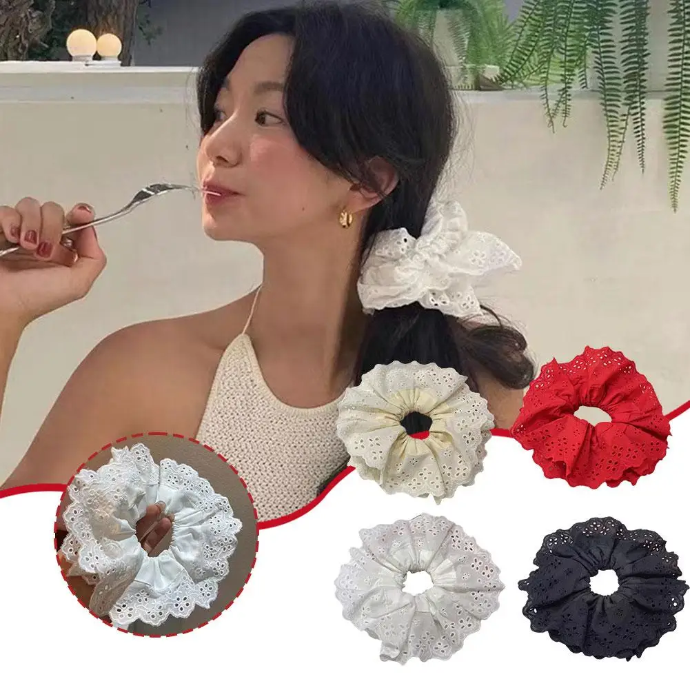 

NEW Embroidery Hollowed Lace Ruffled Double-layer Scrunchie For Women Girls Lolita Elegant Ponytail Headwear Hair Accessori O7D5