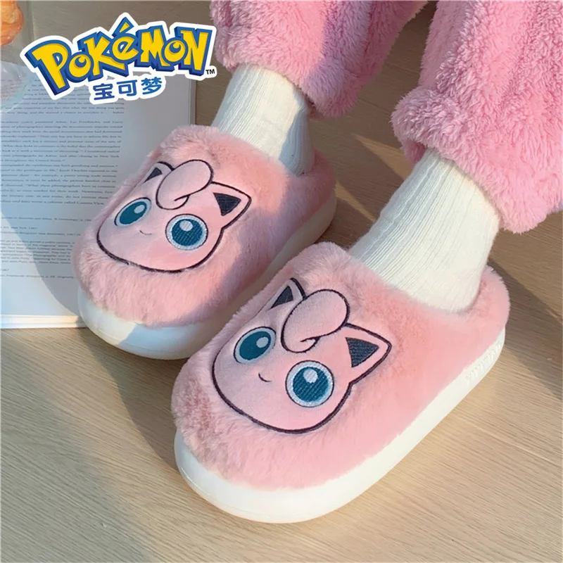 Anime Jigglypupikachu Eevee Couple Cotton Slippers Winter Cute Cartoon Men'S Women'S Home Shoes With Velvet Insulation Anti Slip