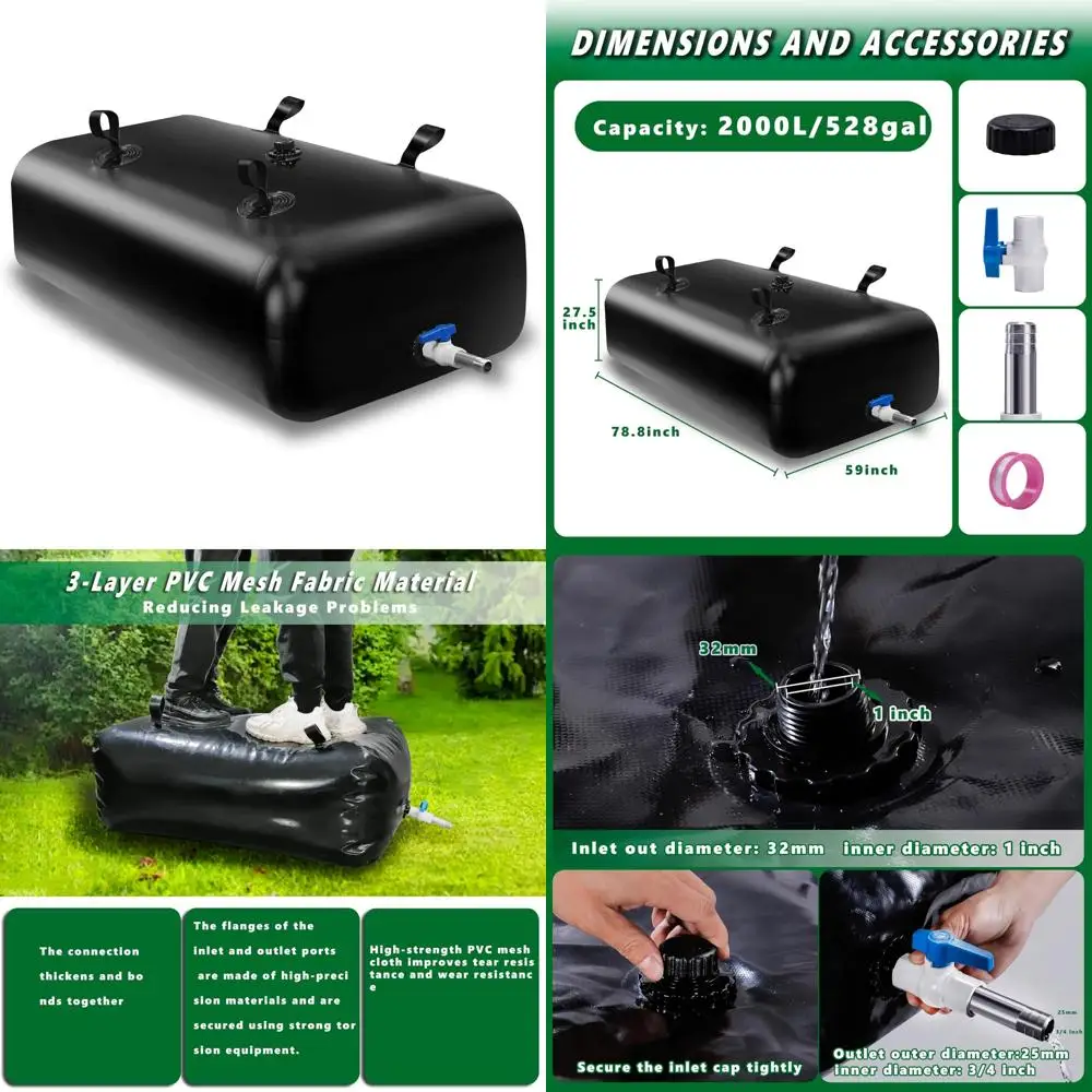 Składany zbiornik na wodę o dużej pojemności, przenośny worek do przechowywania wody na okazje sucha, pojemność 2000L/528gal, miękki pojemnik na wodę