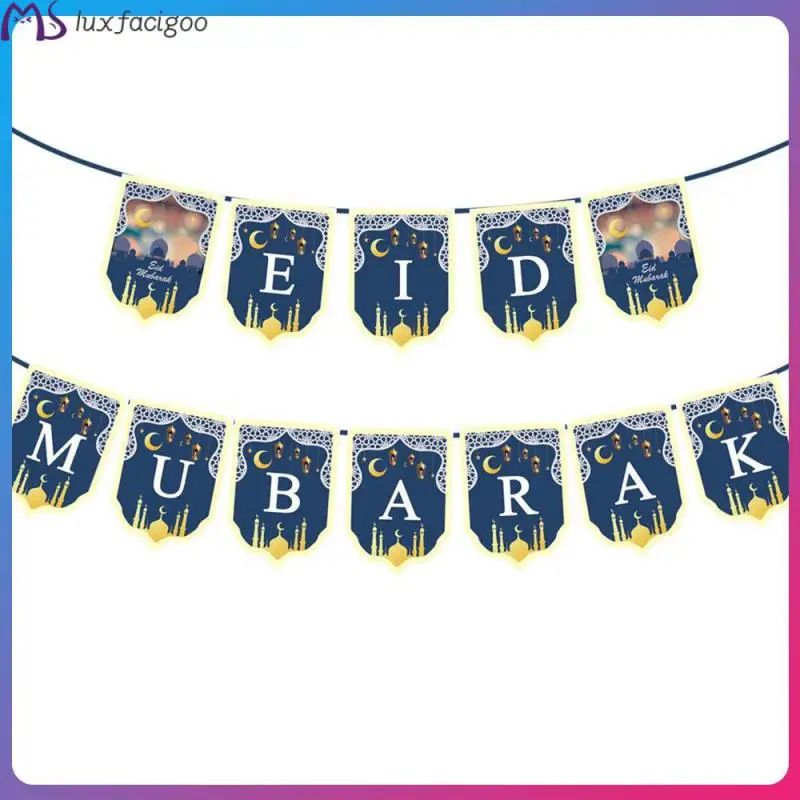 Mubarak Banner Gold/Sliver/Blcak Paper Bunting Garland Muslim Islamic Ramadan Kareem Party Decorations 2023 Eid Al Fitr Gift