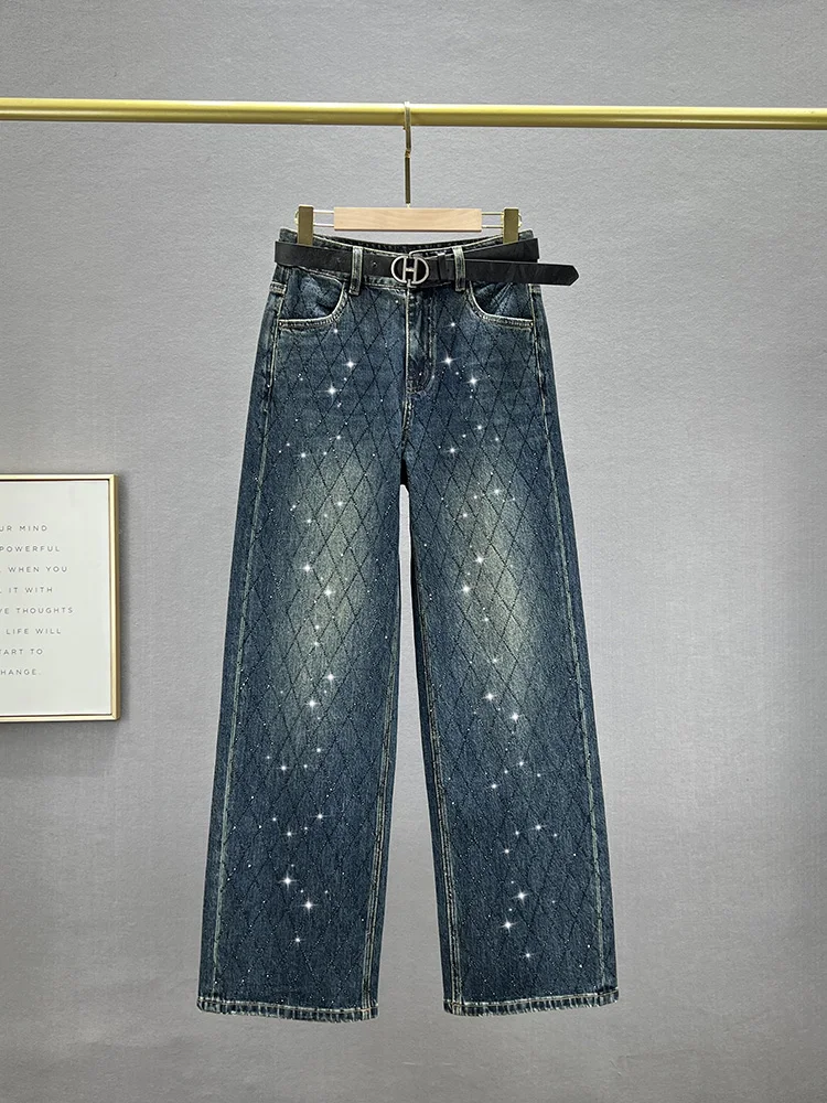 

Модные женские джинсы с высокой талией и широкими штанинами, блестящие, из плотной ткани, свободные, стройнящие, длинные брюки, осенняя мода 2023