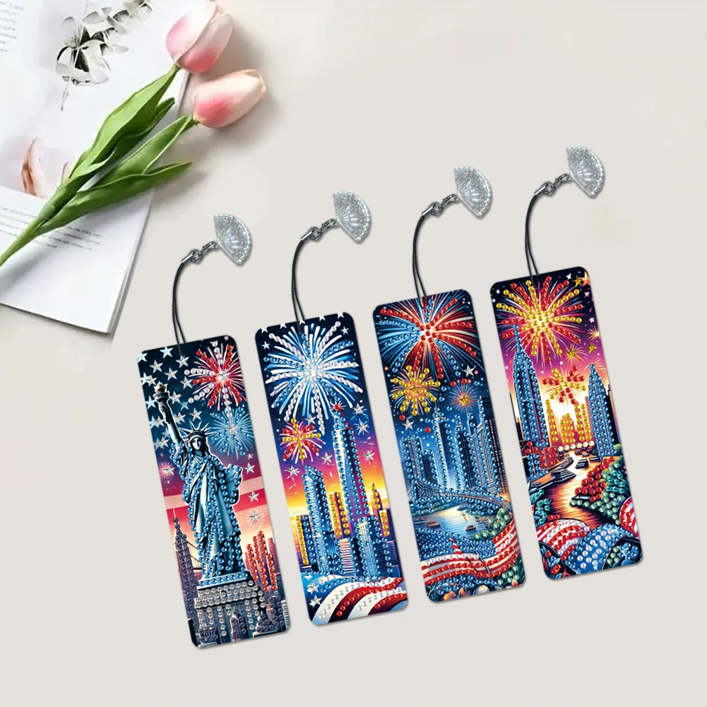 4Pcs Special Shape Animal 5D Diamond Art Bookmark Kits with Pendant DIY Diamond Art Bookmarks Kits for Adults DIY Art Craft