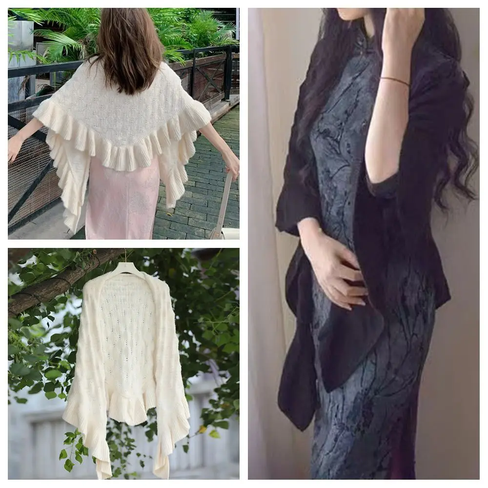 

Новая теплая шаль с оборками, нерегулярная повседневная вязаная толстая теплая пончо, топ на толстых плечах, осень-зима