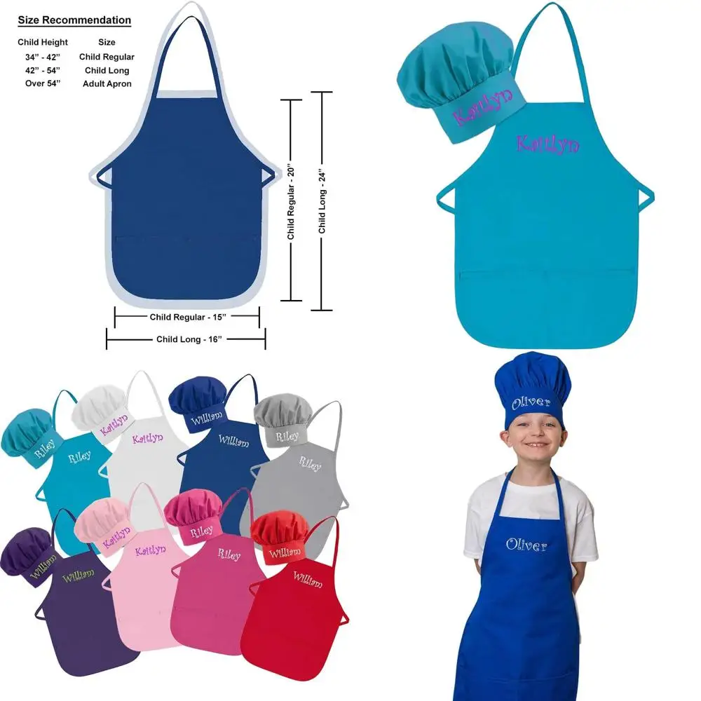 

Детский фартук и шапочка с вышивкой на заказ, сделанные в США, для малышей и детей с именем