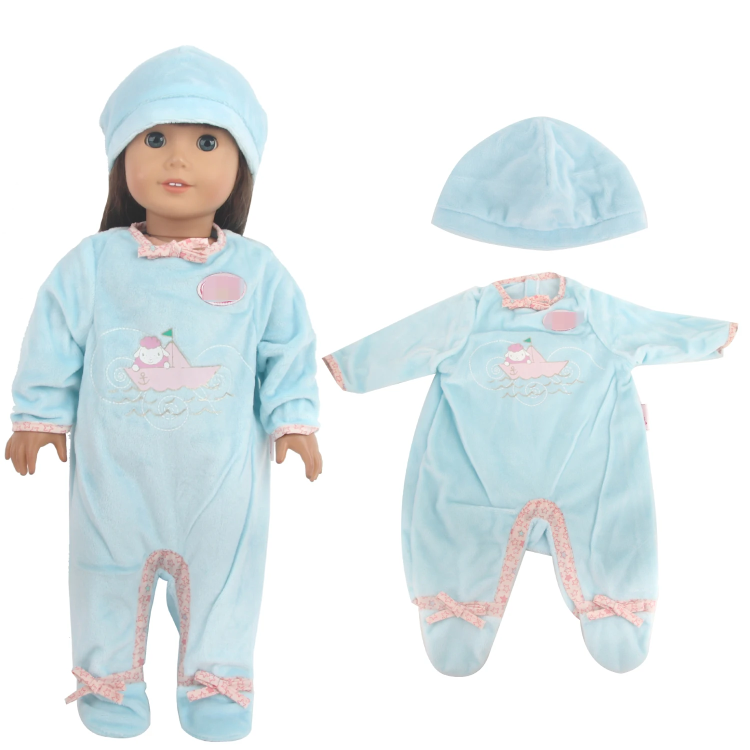 18 Inches American Doll Clothes Jumpsuit BlueCute Boat Pattern Pajamas Clothing For 43cm Baby New Born&OG Russia DIY Girl Doll