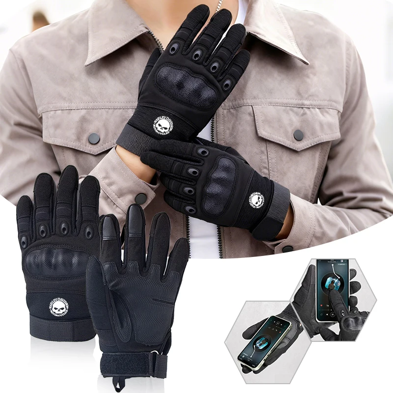 

Genuine Leather Motorcycle Gloves Carbon Fiber Safety Defense Motocross Gloves Touch-screen Outdoor Driving For Harley Davidson