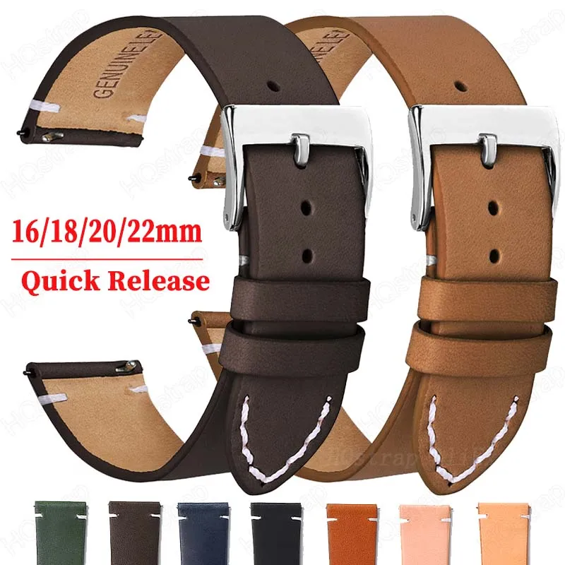 Quick Release Watch Strap Watch Band 20mm 16mm 18mm 22mm Women Men Watchband Soft Leather Waterproof with Tool Accessories