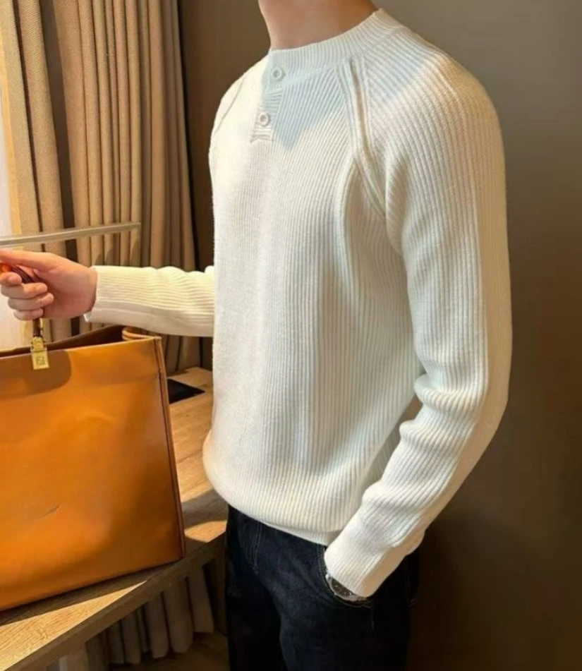 

Streetwear Fashion Mens Knit Sweaters Spring Autumn Casual Solid Color Long Sleeve Jumper Tops For Men Stylish Textured Sweater