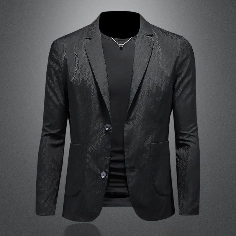 

Spring 2025 Men's Casual Slim Fit Printed Jacket Lightweight Fashionable Polyester Fiber Long Sleeve Standard Collar West Suit