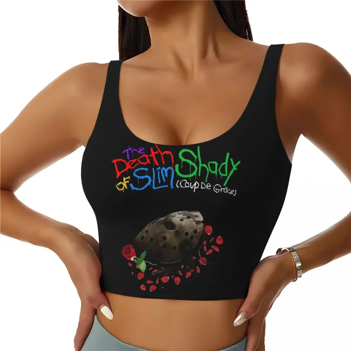 Custom The Death Of Slim Shady Eminem Women Sports Bras High Impact Vest Gym Workout Yoga Crop Tank Tops