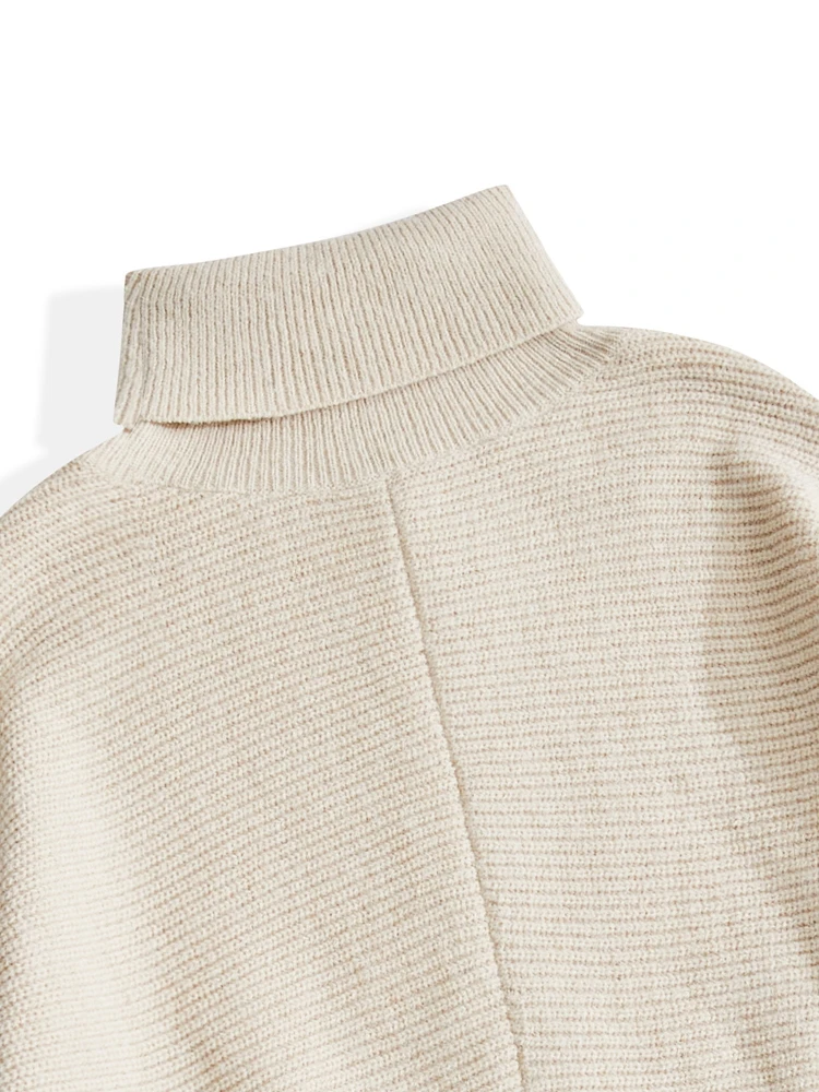 ONELINK – pull Beige en laine à col roulé pour femme, vêtement surdimensionné, col rabattu, tricot torsadé, disponible en grandes tailles, collection automne et hiver