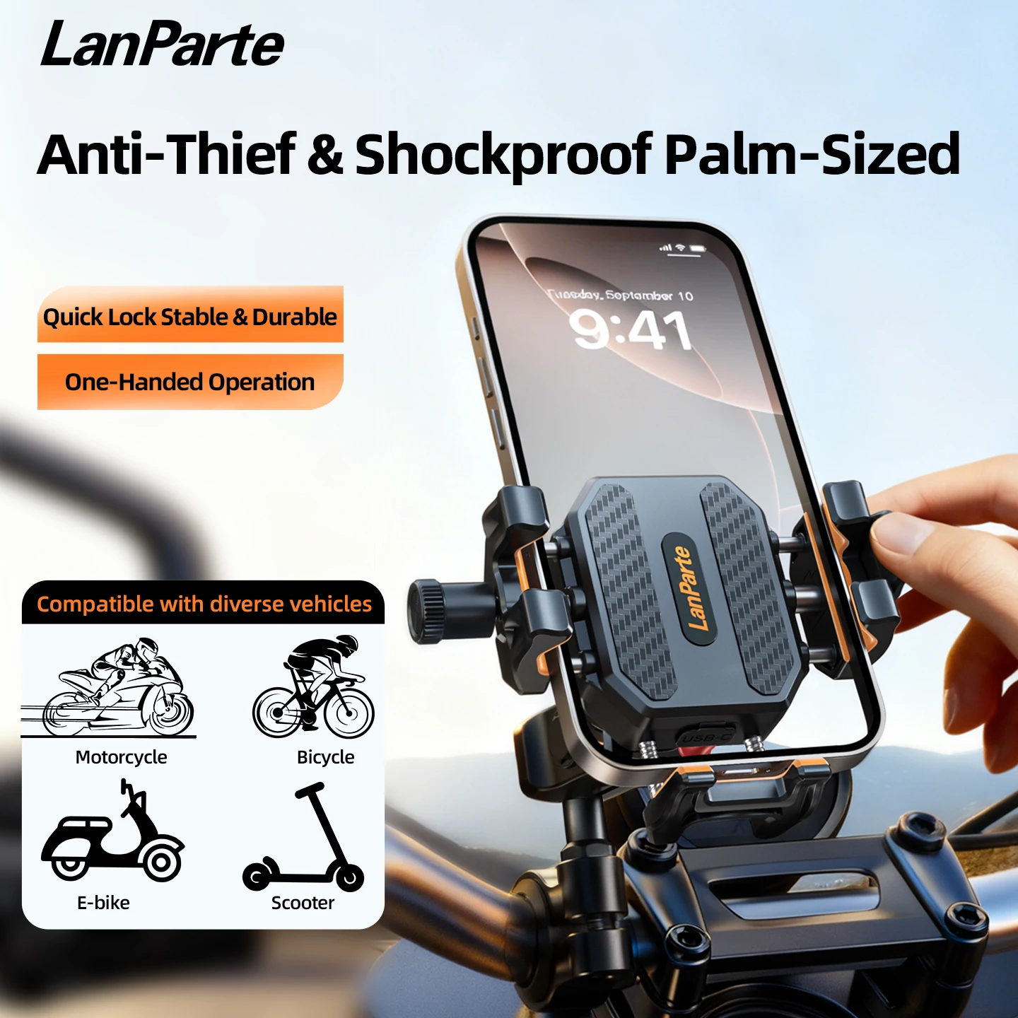

Lightweight Quick Lock Buckle Motorcycle Phone Holder with Vibration Absorption System for Mobile Phones