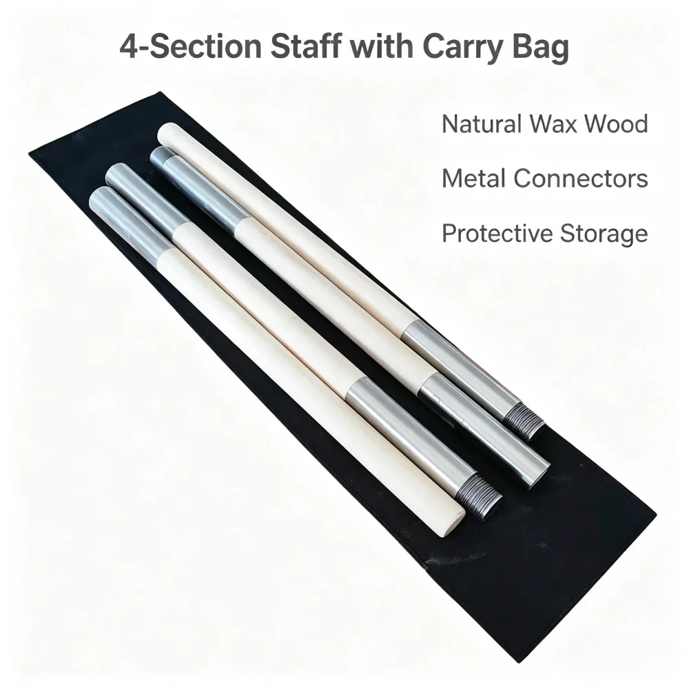 4-Section Detachable Shaolin Staff White Wax Wood Wushu Bo Staff 2.5cm Dia, 1.6m/1.8m Kung Fu Training Performance Stick