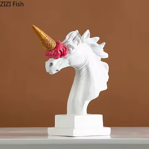 Resin Handicraft Unicorn Ice Cream Horse Funny Artificial Animal Sculpture Decorative Figurines Home Decoration Accessories