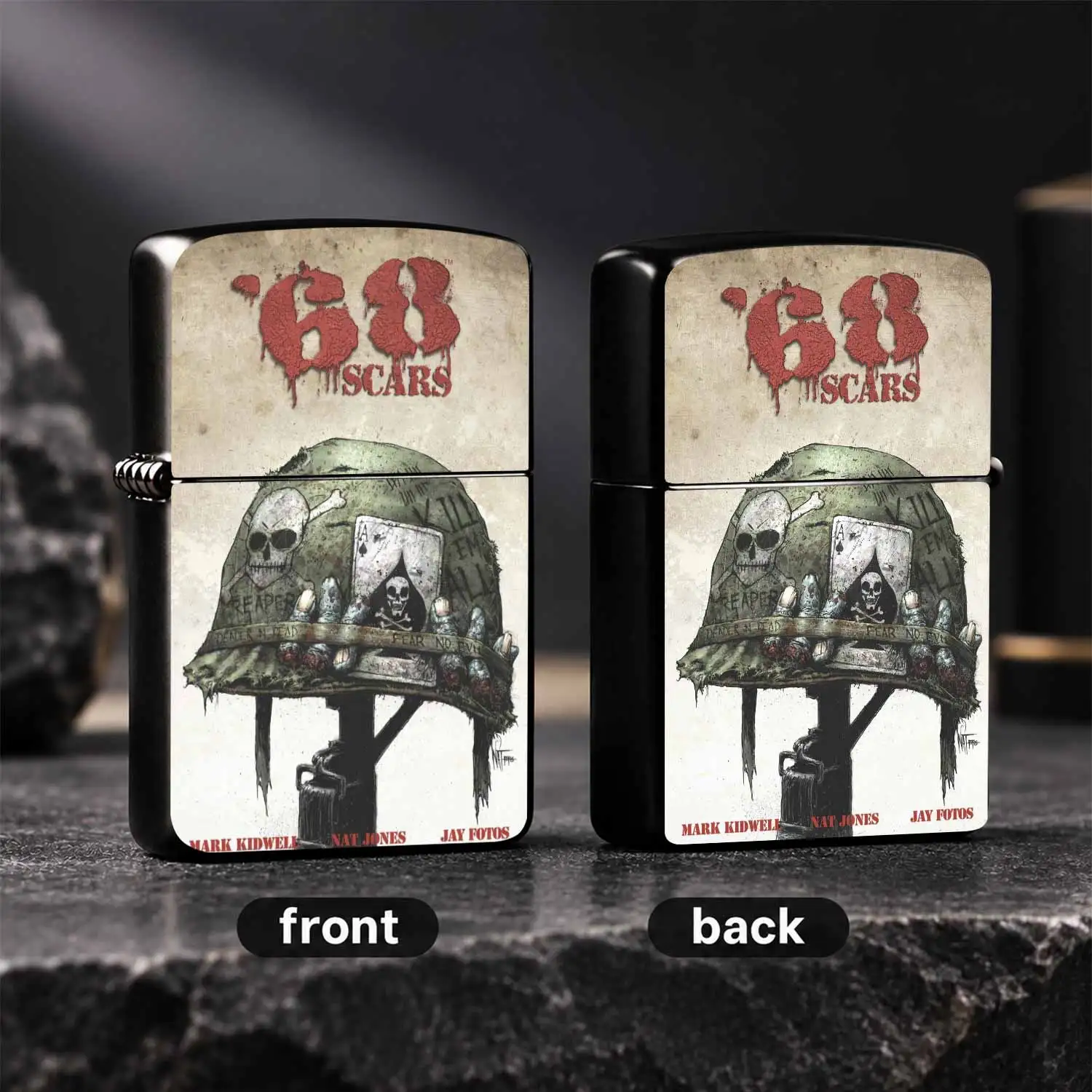 Vintage 1968 Scars Themed Windproof Lighter, Classic Vietnam War Skull Ace of Spades Military Helmet Collectible, Retro Army Style Unique Decor Ornament, Men Military Hobby Gift for Daily Use A Fun and Humorous Lighter