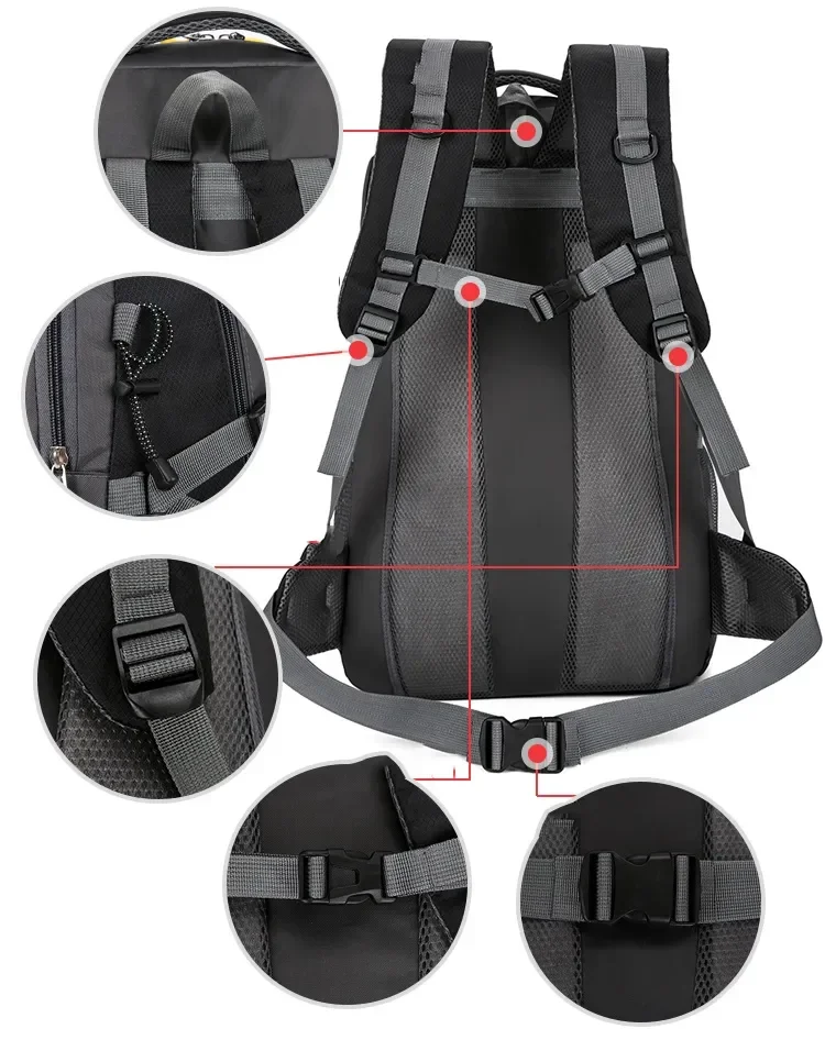 Black Mountaineering Rucksack for Man Youth Sports Back Pack Multi-function Luggage Backpack Women Hiking Travel Packbag Male