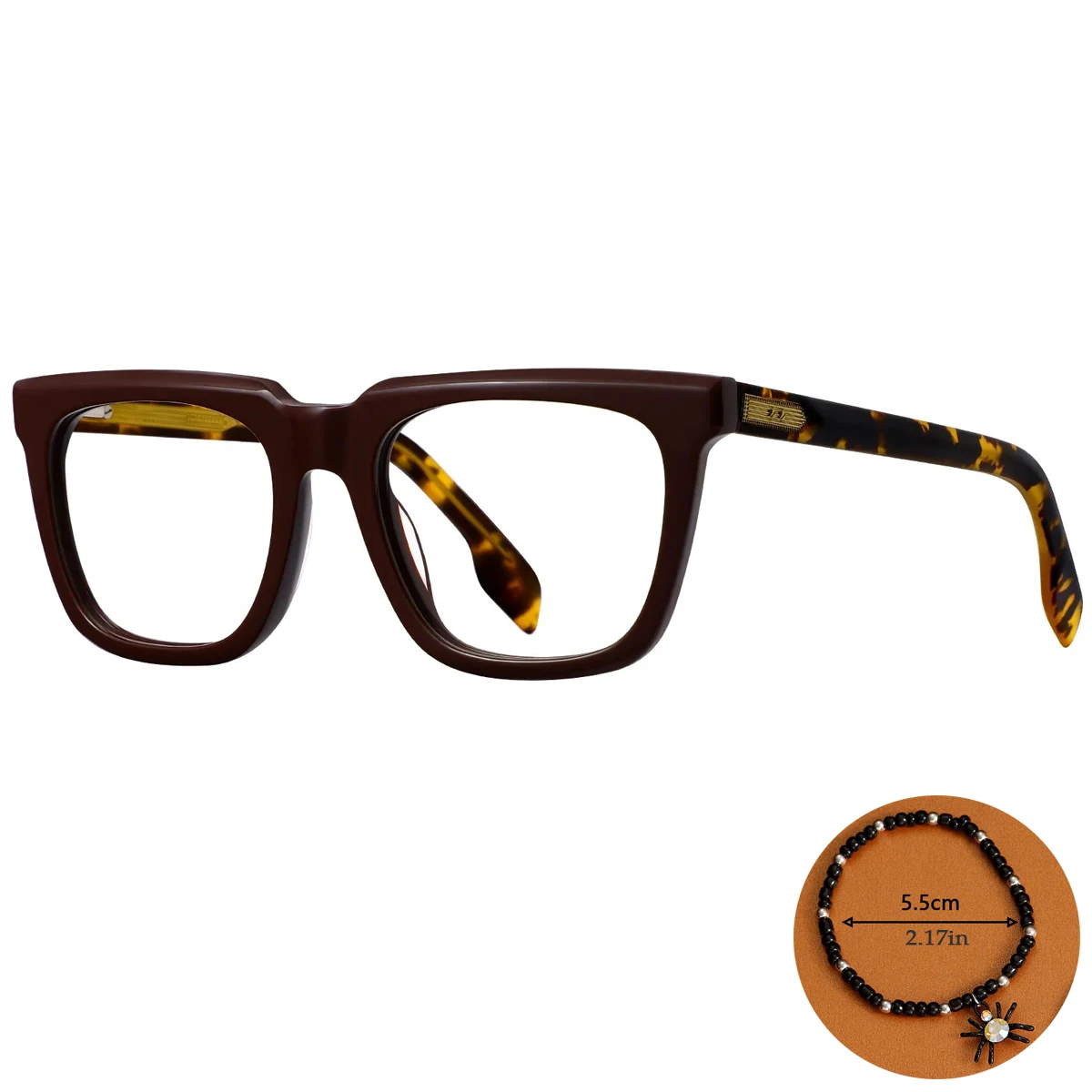 FYTOO Retro Modish Dark Red Tortoiseshell Color Block Square Glasses Durable Acetate, Unisex Comes with Spider Bracelet.