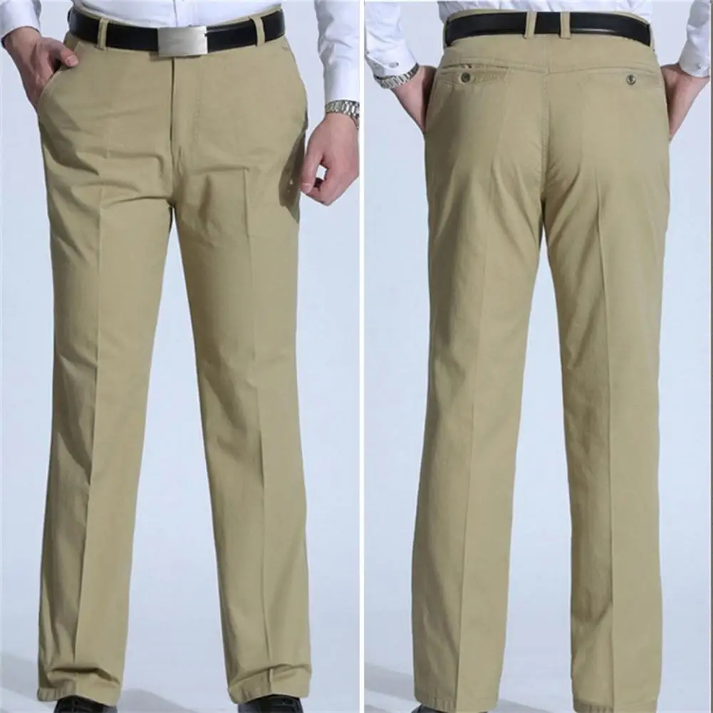 

Men Trousers Male Stretchy Full Length Pants Solid Color Bottoms Middle-aged Men Trousers for Business Office Work Daily