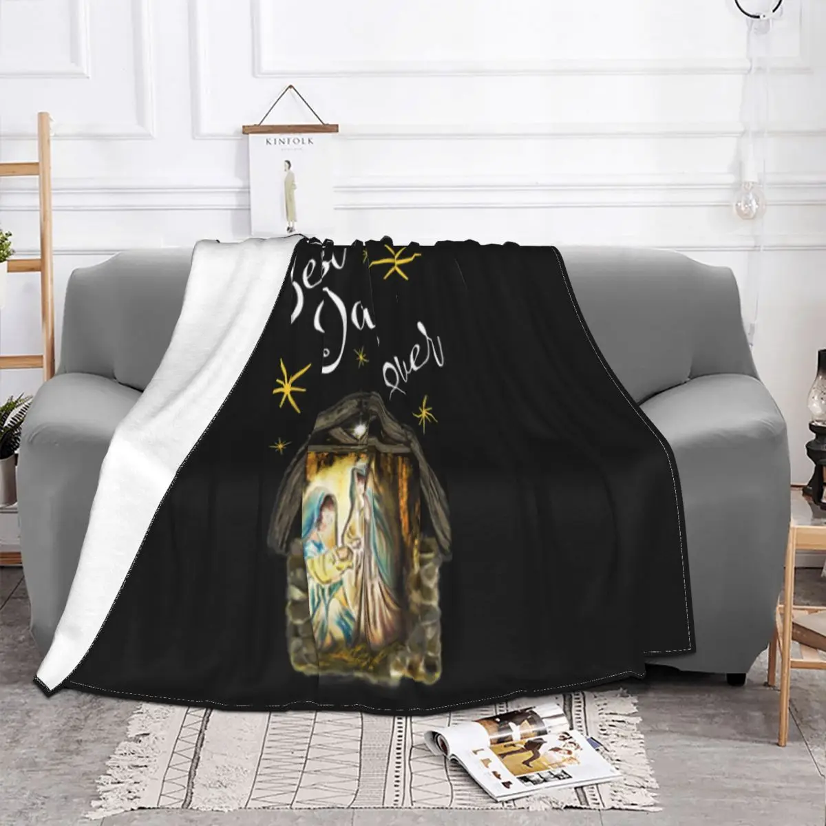 Awesome Christmas Nativity Jesus Best Day Ever Manger Christian Cotton Text Throw Blanket