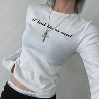 Gothic Grunge Punk Printing Women's Long Sleeve Tee Casual Slim Fit Sexy Chic Emo Girls Crop Top Y2K Harajuku Vintage Streetwear