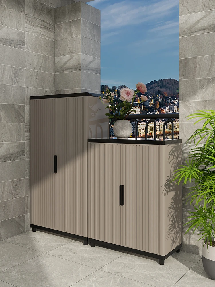 Outdoor shoe cabinet, waterproof and sunscreen at home door, large-capacity storage with mirror, high-end home garden locker