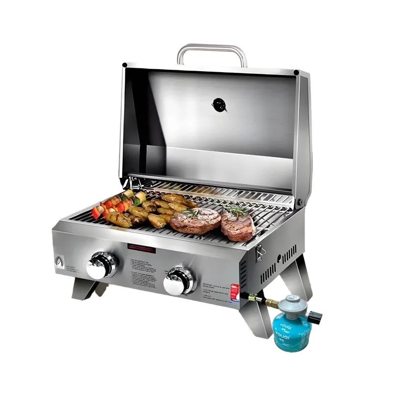 Portable Stainless Steel 2-Burner  Grill - Outdoor BBQ Camping Stove with Picnic Use