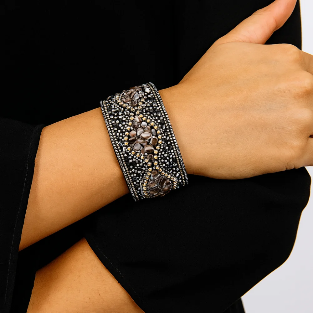 

Ethnic Style Magnetic Clasp Bracelet Retro Stone Beads Rhinestone Women's Bracelet Acrylic Beads Bohemian Handmade Female Bangle