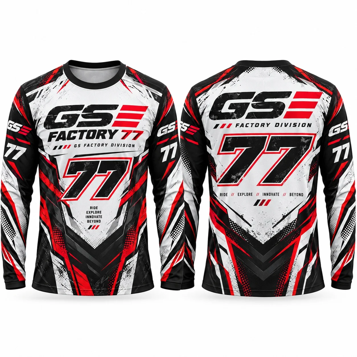 Men GS Motorbike Factory 77 Long Sleeve T-shirt Red Black Racing Print Casual Tee Outdoor Motorcycle Riding Sports Rider Top Gif