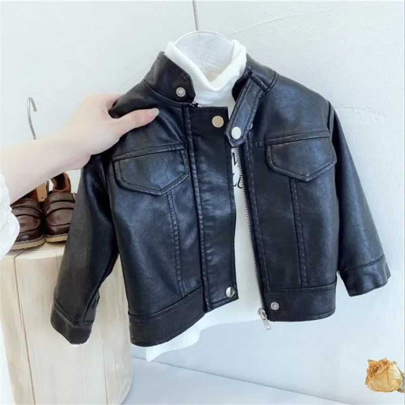 

Autumn Spring Baby Boys Clothes Faux Leather Jacket Coat Casual Zipper Jacket For Children Outerwear