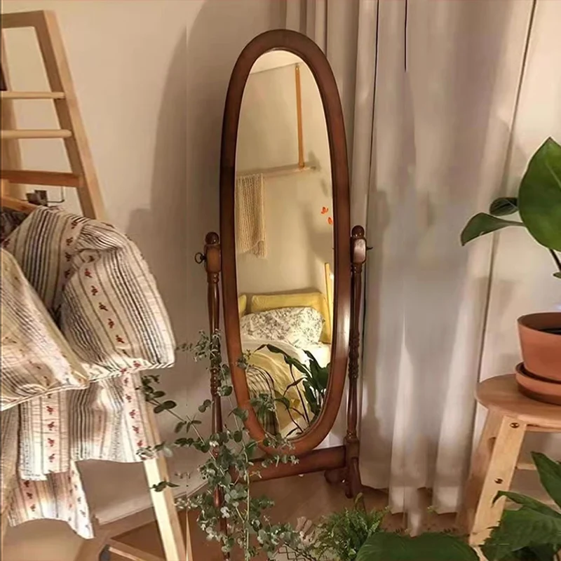 

Wooden Rattan Mirror Bedroom Korean Style Floor Cute Long Aesthetic Standing Mirror Full Body Vintage Espelhos Home Products