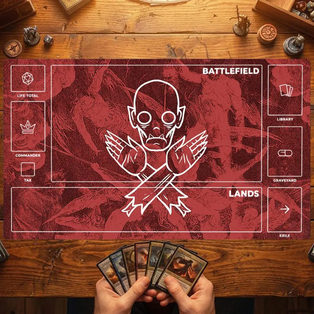 Red Cross Skull Badge Large MTG Playmat TCG Battle Mat Anti-Slip Durable Stitched Edge Commander tapete magic mtg