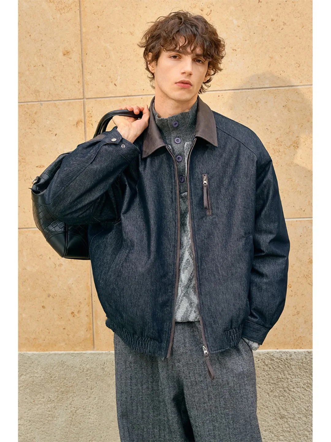

Cleanfit Detroit Sle Men's Denim Jaet ort Casual Collar Faion Outerwear Spring Cotton Polyester Blend Warmth